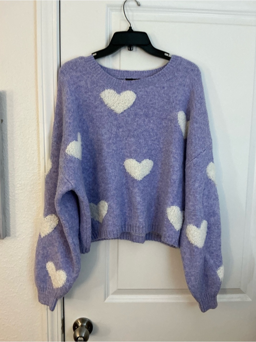 🔥 Cider Lavender Purple Fluffy Heart Knit Cropped Oversized Sweater Medium